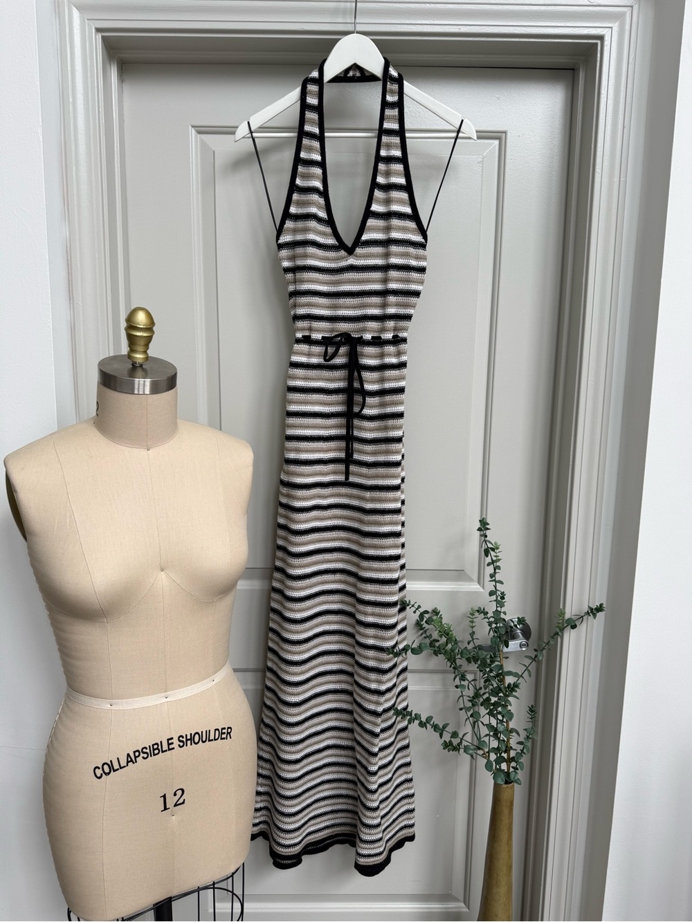 Express Striped Halter Maxi Dress in Black and Cream
